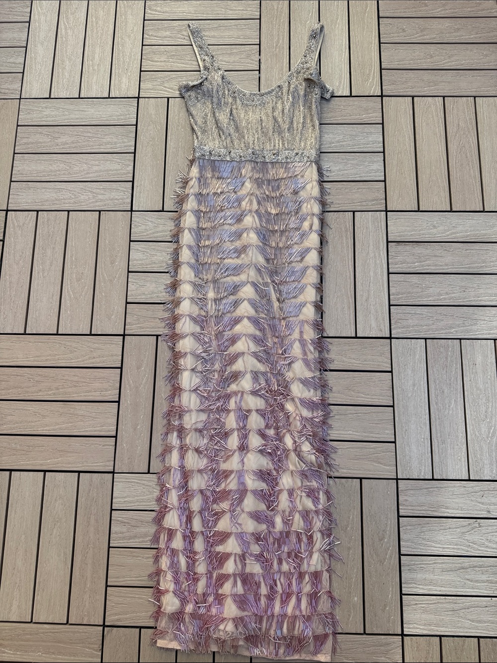 Mac Duggal Collection Sleeveless Beaded pink ombré Fringe beaded Gown - Picture 15 of 15